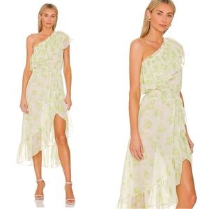MISA LOS ANGELES Rumi One Shoulder Midi Dress in Honeydew Blossom